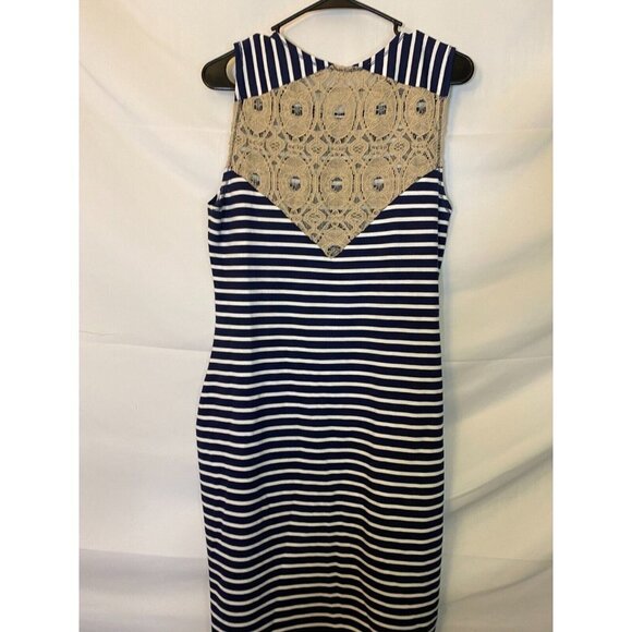 RACHEL ROY WOMENS SIZE L NAVY STRIPE SLEEVELESS DRESS MIDI Bust 36" - Picture 2 of 2